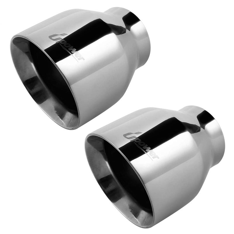Upower 2.5 Inch Inlet Diesel Exhaust Tip 2.5" to 4" Exhaust Tailpipe 5" Long Double Wall 304 Stainless Steel Weld-On Round Slant Tailpipe Tips 2.5" x 4" x 5, 2PCS - Image 1